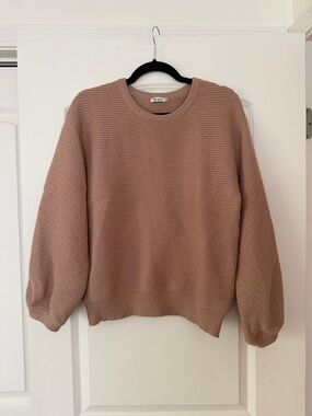 a new day Ribbed Crewneck Sweater in Taupe Brown